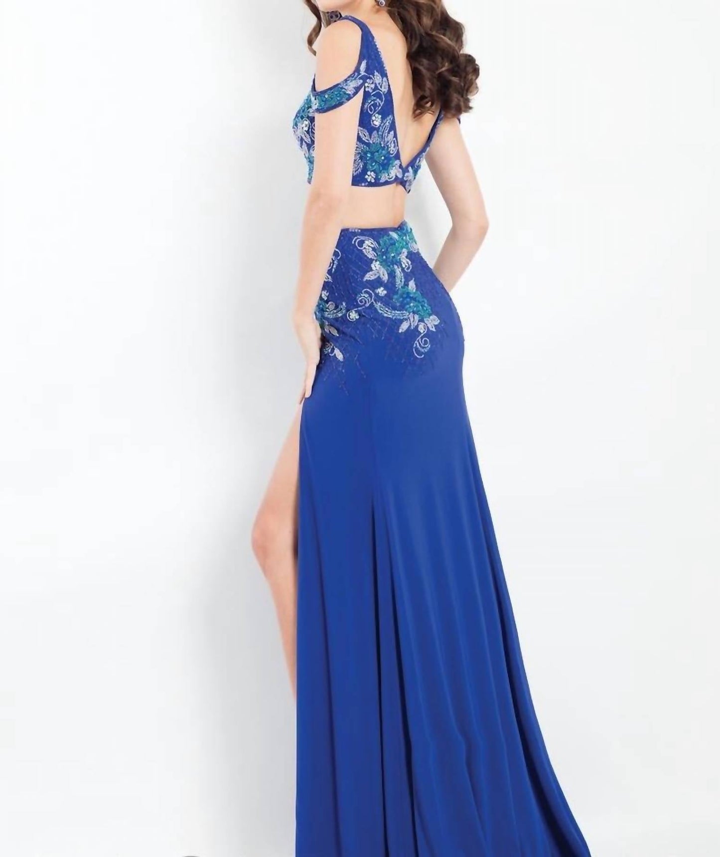 Rachel Allan - Beaded Jersey Two-piece Gown With Slit