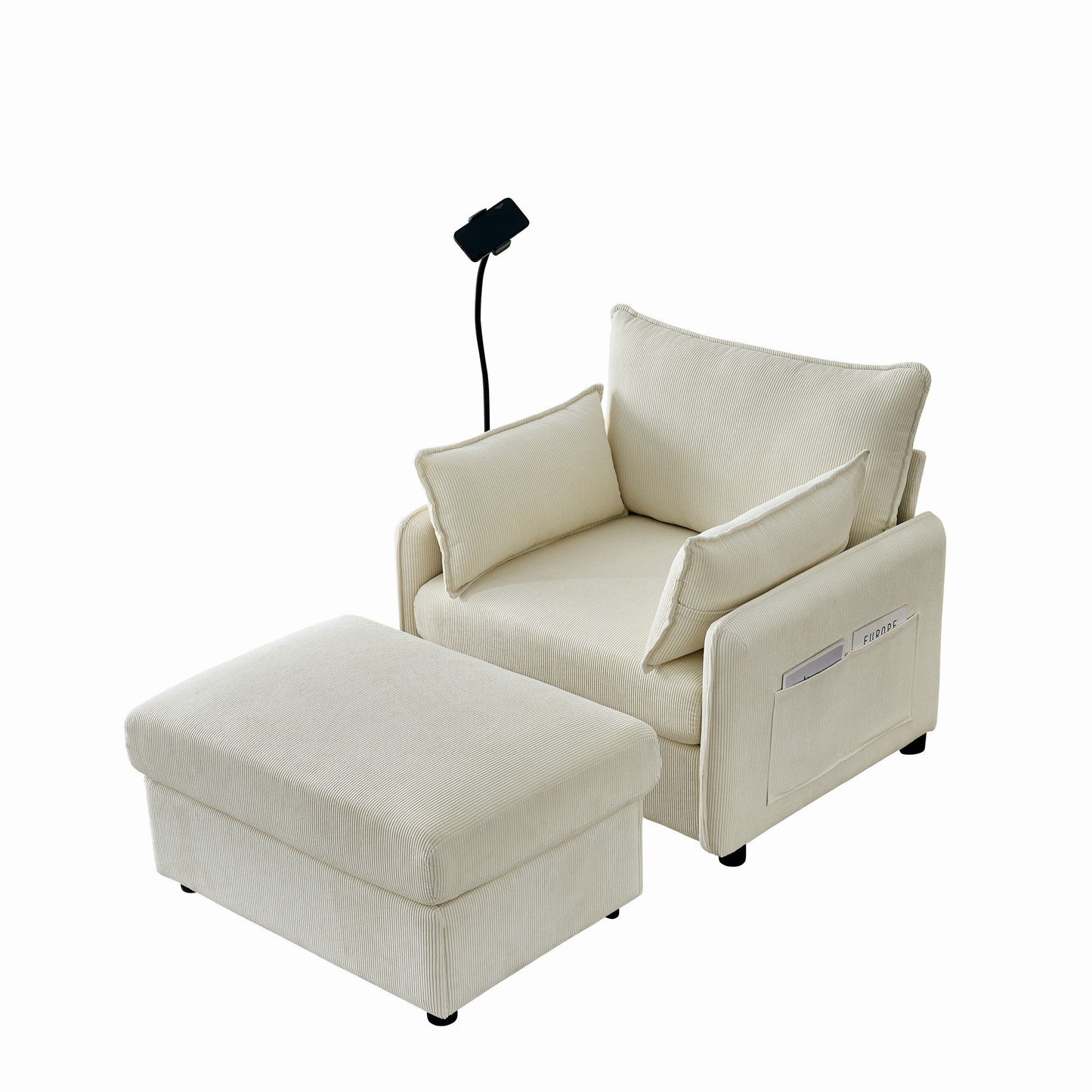 Oversized Chaise Lounge Chair with Ottoman and Storage in Beige