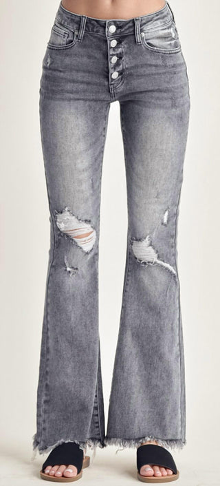 Risen - Calça Jeans Flare com Botões e Cintura Média