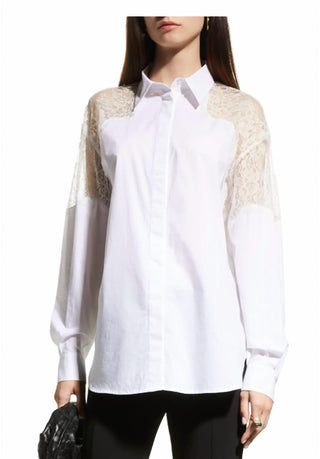 Pinko - Blusa de algodão com detalhe de renda Clotilde no ombro