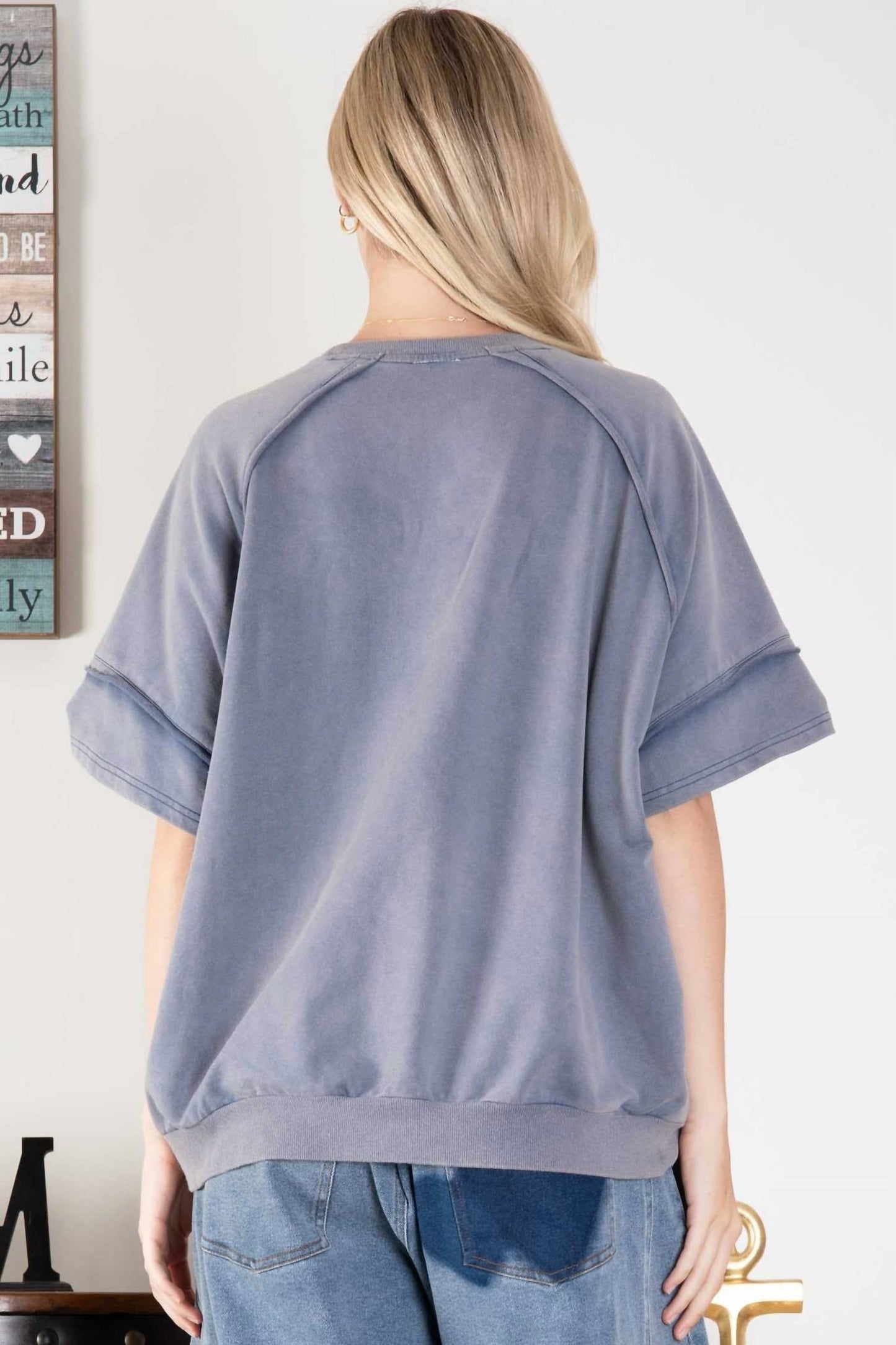 Blue Velvet - MINERAL-WASHED PEACE SIGN SHORT SLEEVE TERRY KNIT TOP