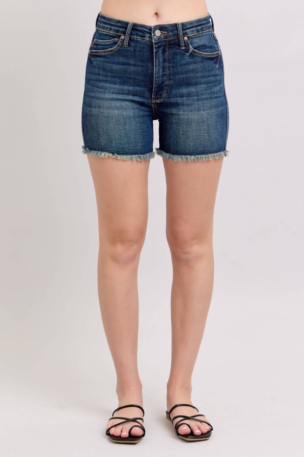 Judy Blue - High Waist Tummy Control Fray Hem & Shield Back Pockets Denim Short