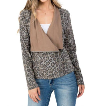 Jaqueta Azul B - Estampa Animal com Fecho de Zíper Frontal e Sobrepeliz