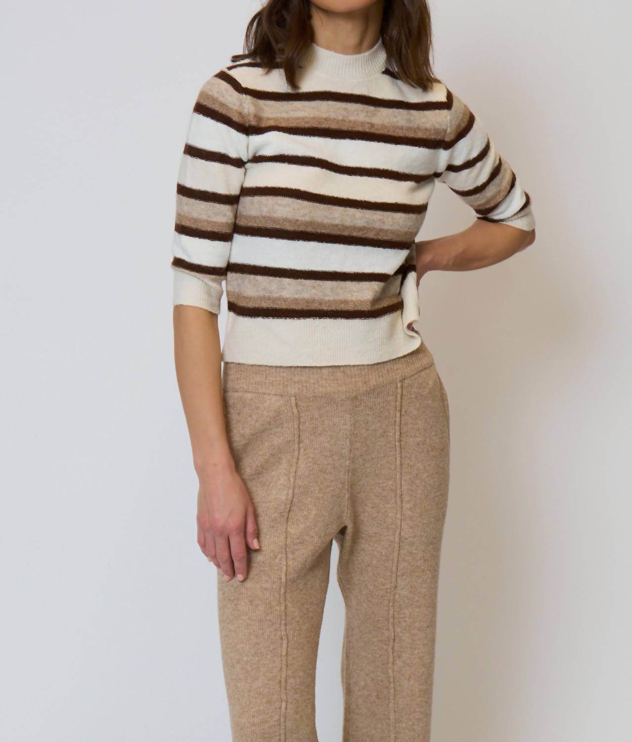 Central Park West - Ash Striped Half Sleeve Crew Sweater
