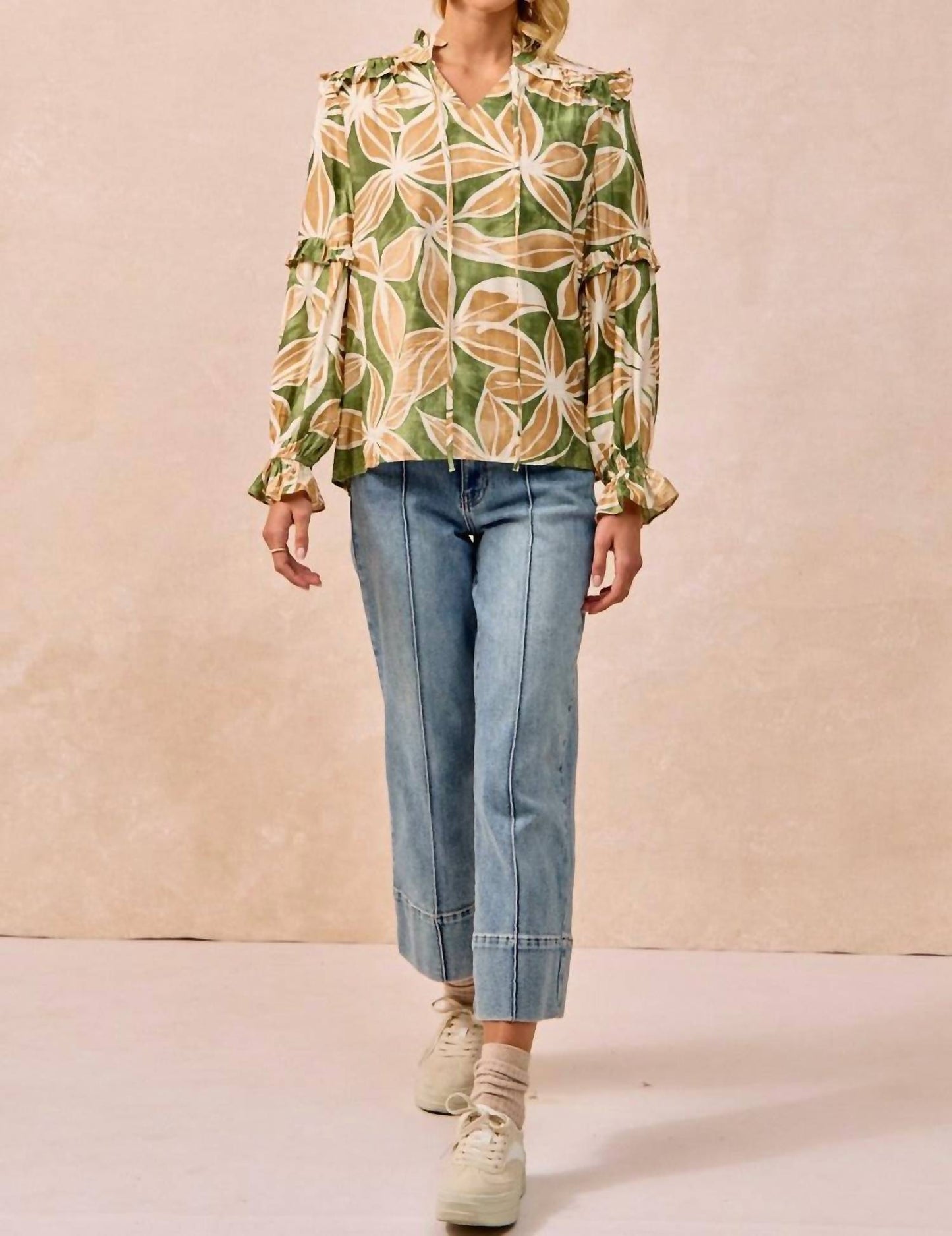 Bibi - Bold Floral Ruffle Details Blouse