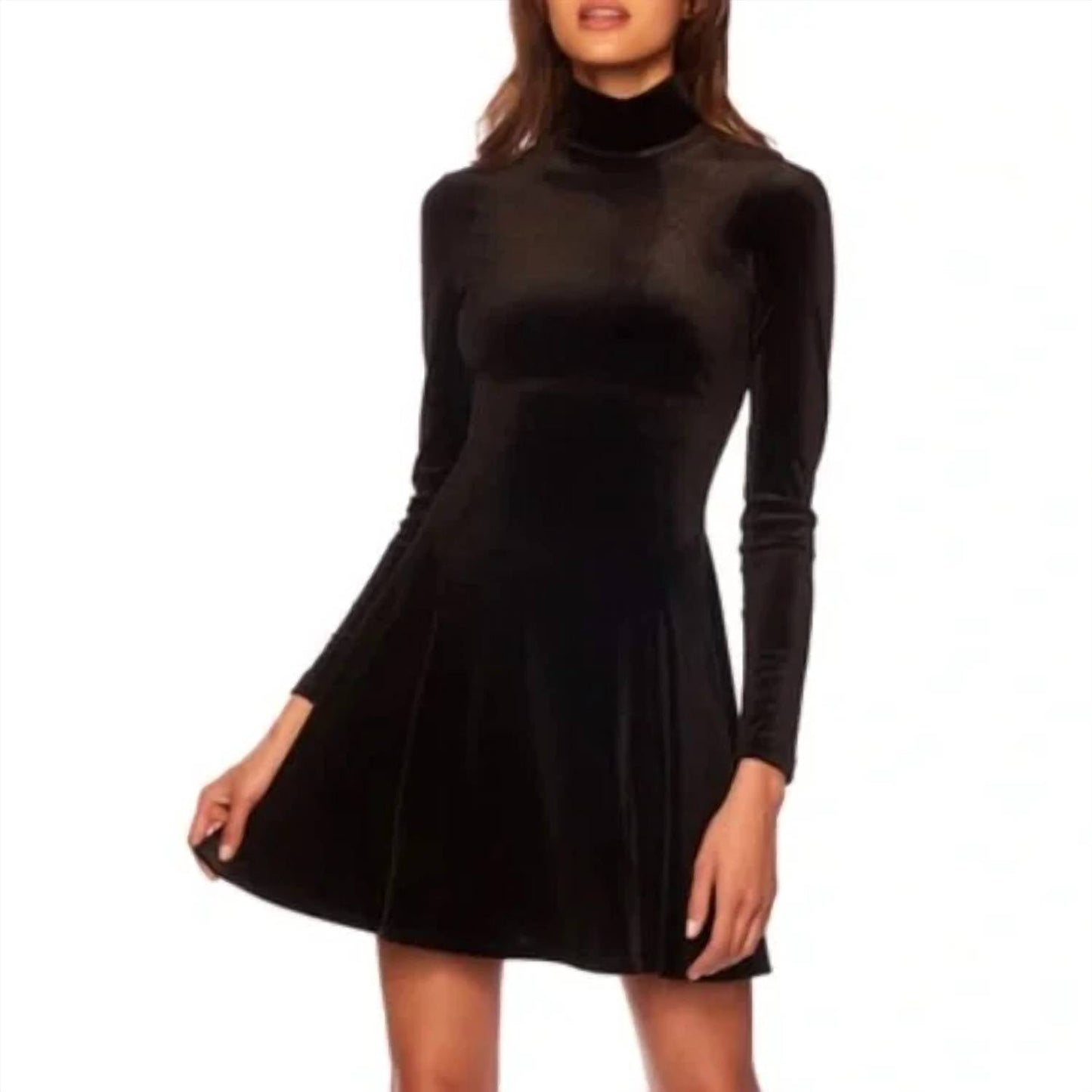 Susana Monaco - Long Sleeve Mock Neck Stretch Velvet Mini Dress
