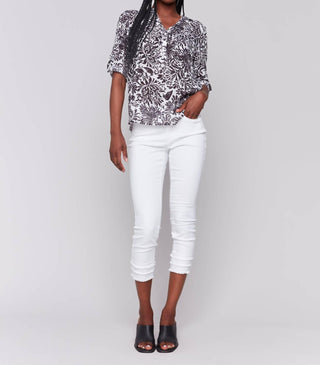 Charlie B - Cotton Gauze Half Button Blouse