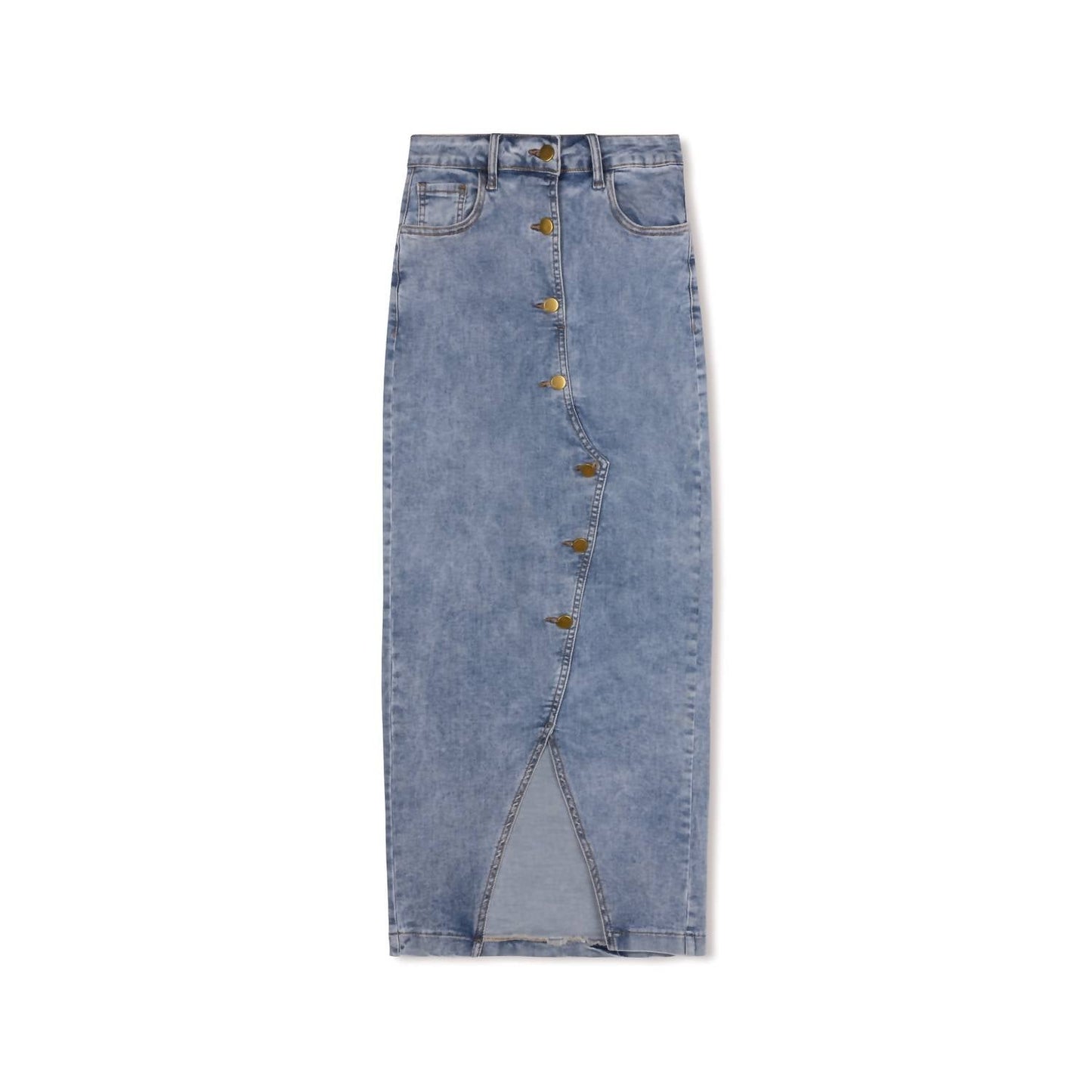 Recollection Brand - Women's Button Front Stretch Denim Midi Skirt