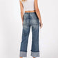 Petra153 - Women's High Rise Cuffed Straight Leg Jeans