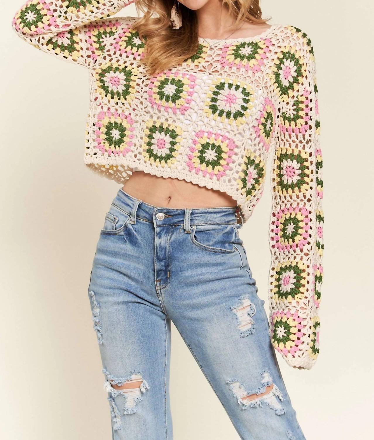 Trendsi - Adora Multicolor Crochet Crop Top
