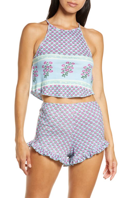 Free People Petra Short Pajamas in Bluebell Combo, Size Medium