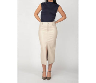 Black Tape - FAUX LEATHER MIDI SKIRT