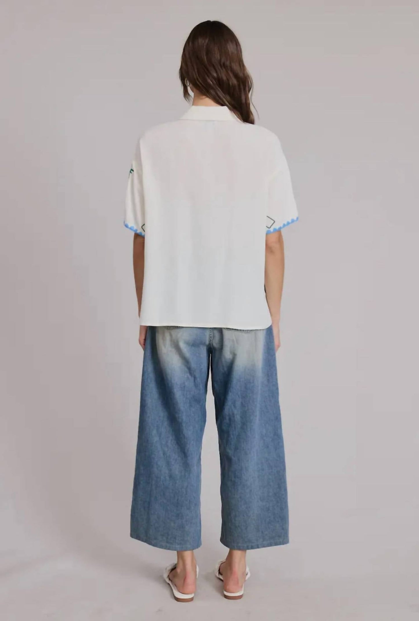 Flat White - Cancun Embroidered Short Sleeve Shirt