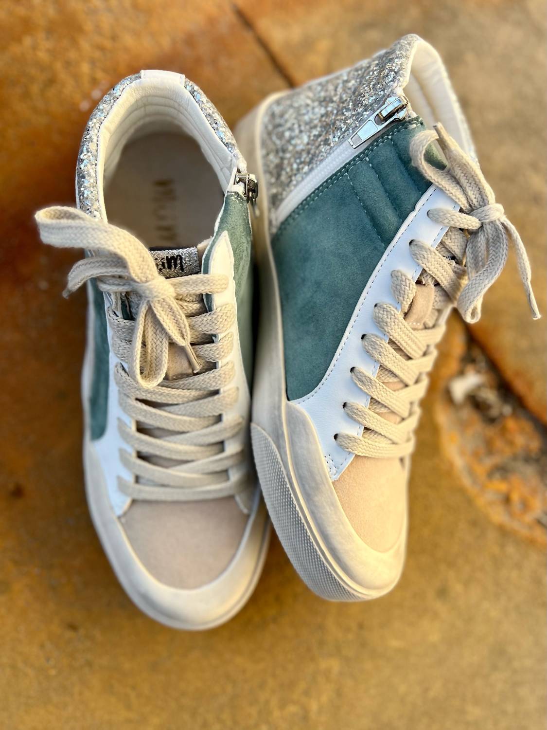 Miim - Women's Kyle Rubber Lace-up Glitter Leather Sneakers