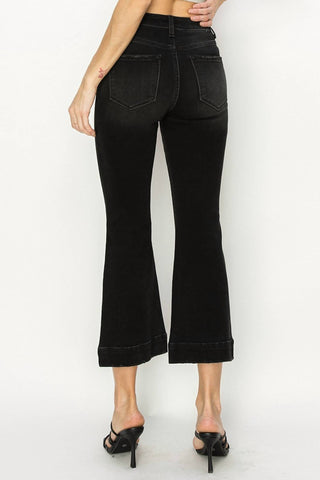 Risen - Calça jeans flare cropped de cintura alta com bolso aplicado