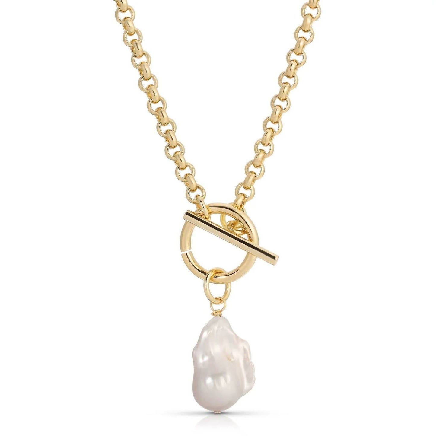 Eklexic - Women's Micro Royal Toggle & Xl Baroque Pearl Pendant Necklace