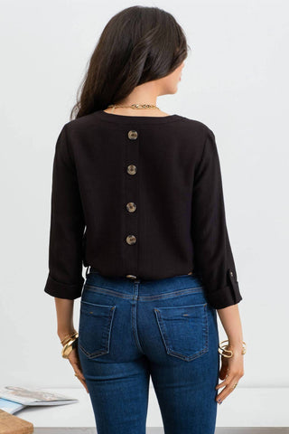 Blu Pepper - Split Neck Back Button Three Quarter Tab Sleeve Top