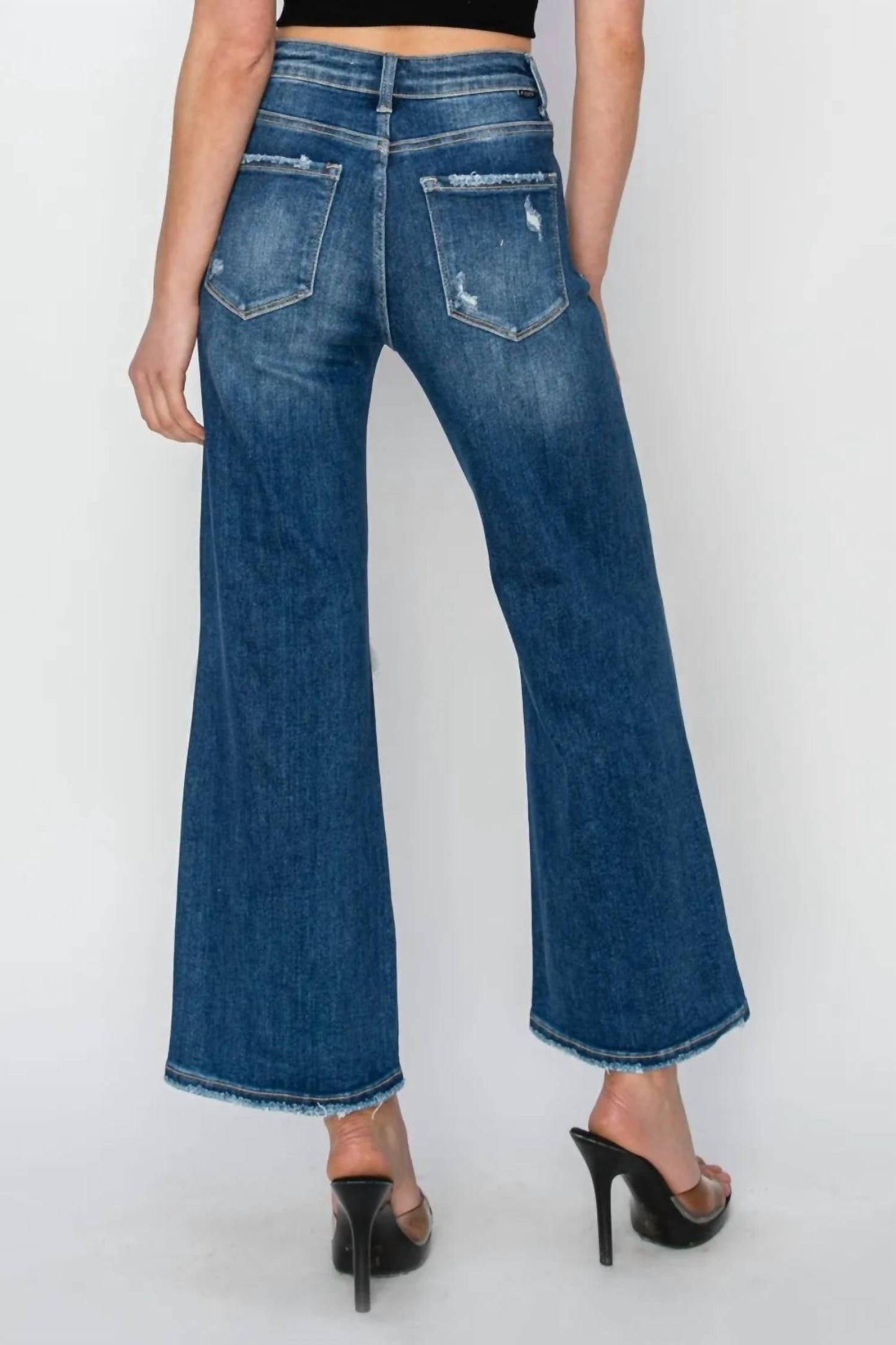 Risen - Full Size High Rise Patch Detailed Wide Leg Crop Jeans