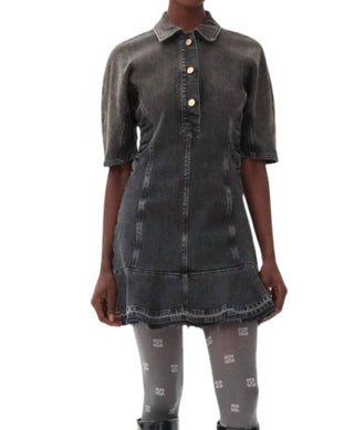 Ganni - Vestido curto jeans com borda colorida