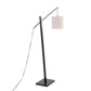 Arturo Contemporary Floor Lamp in Black Wood and Black Steel with Grey Fabric Shade