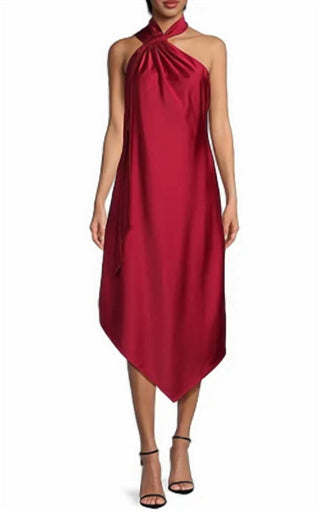 Aidan Mattox - Satin Halterneck Midi Dress