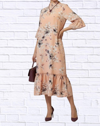 Diva Usa - Floral Ruffle Hem Midi Dress