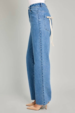 Le Lis - High Waist Straight Leg Bow Detail Denim