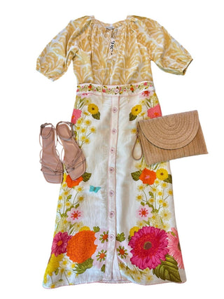 Elizabeth e James - Frannie Saia midi estampada com botões frontais