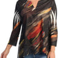 Jess & Jane - Women's Dunes Slit V Neck Chiffon Contrast Top