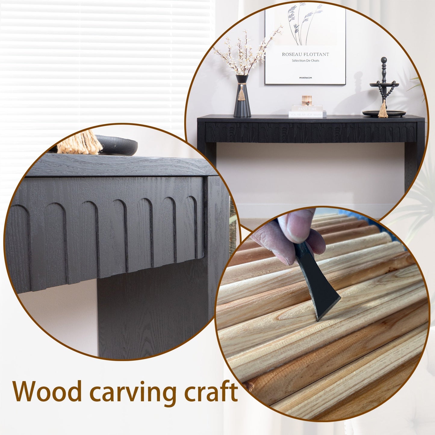 Modern Black Console Table with 4 Drawers – 59.2" Entryway Table with Storage