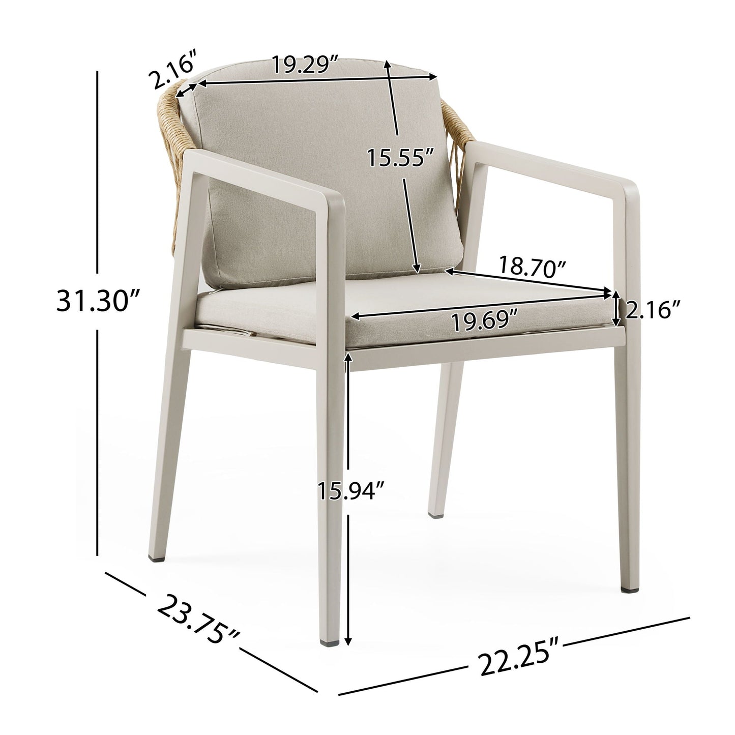 Outdoor Dining Chair (Set of 2) Wicker Rattan Woven Patio Chairs, Waterproof Seating - Gray