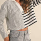 Miou Muse - V-Neck Contrast Striped Top