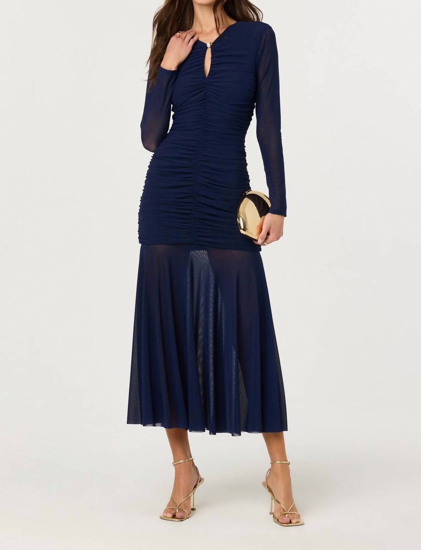 Astr - Yasmine Ruched Long Sleeve Midi Dress