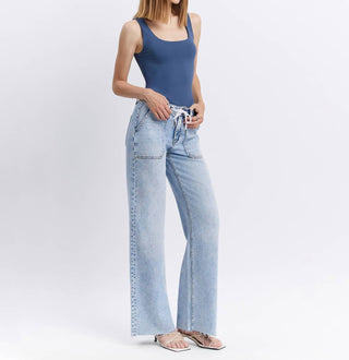 Flying Monkey - HIGH RISE DRAWSTRING WAISTBAND WIDE LEG JEANS
