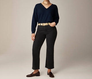 J.Crew - Calça jeans curta de cintura alta Kickout em 1996, semielástica