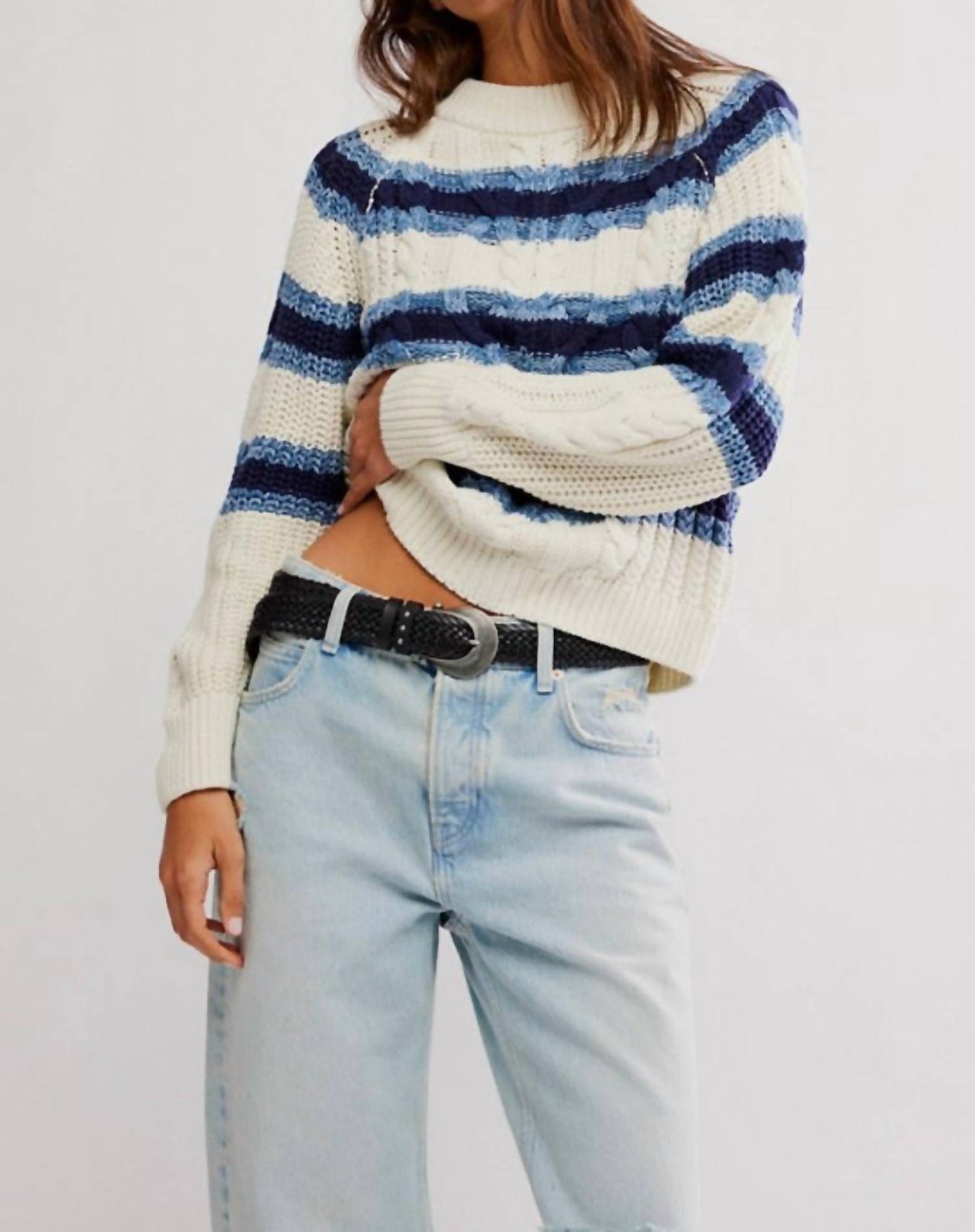Free People - Frankie Cable Striped Pullover