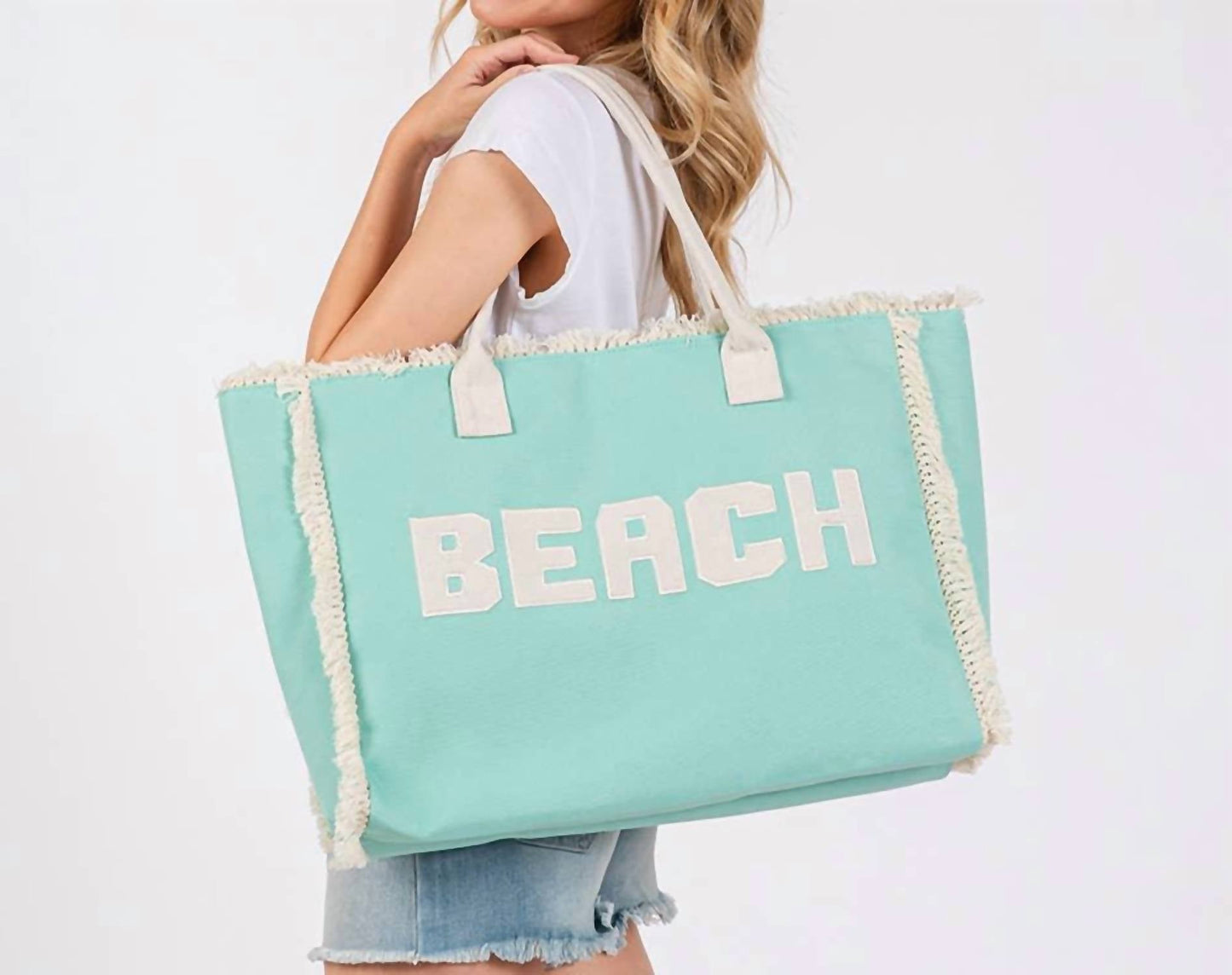 Judson & Co. - Women's Canvas Tote Bag With "beach" Embroidered
