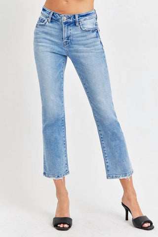 Risen - Calça Jeans Slim Straight Crop de Cintura Baixa