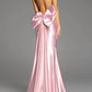 Jovani - Backless Satin Gown With Bow Accent