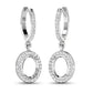 0.32 Carat Genuine White Diamond 14K White Gold Semi Mount Earrings - holds 8x6mm Oval Gemstones