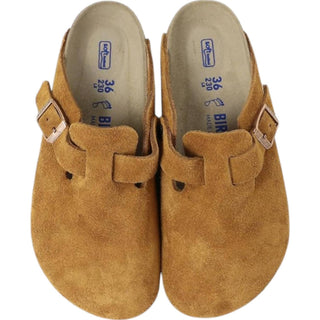 Birkenstock - Tamancos de couro Boston Suede femininos - ESTREITOS