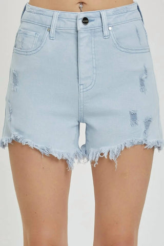 Risen - Shorts jeans de cintura alta com detalhes desgastados e tamanho grande