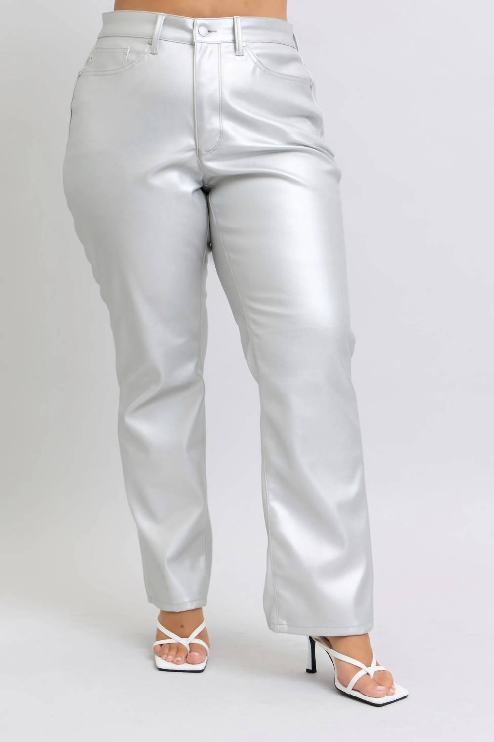 Trendsi - Women's Judy Blue Full Size High Waist Silver Faux Leather Pants Plus Size