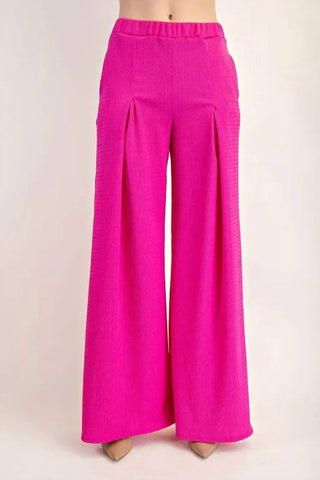 Trendsi - Calça Celeste Texturizada de Perna Larga com Bolsos