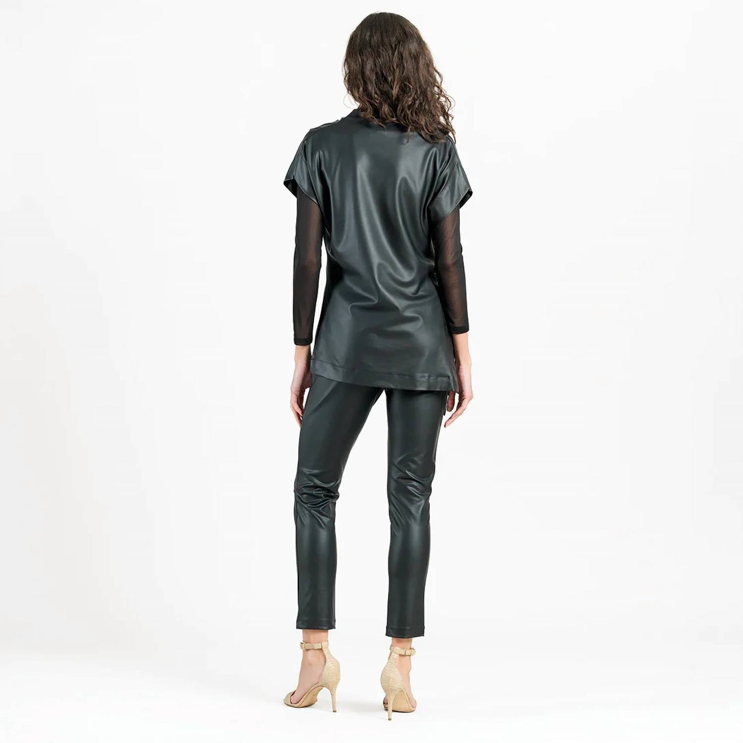 Clara Sunwoo - Liquid Leather Funnel Neck Side Vent Tie Tunic