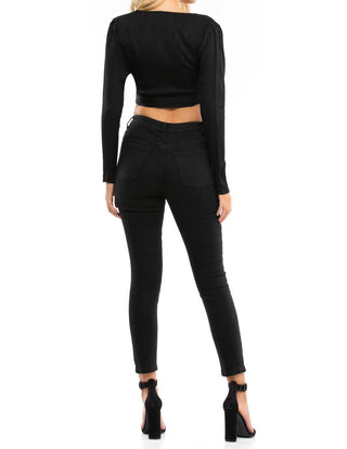 Blue Life - Blusa Roma com decote em V e manga comprida