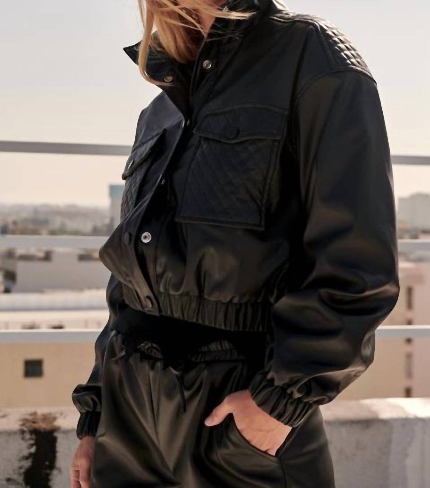 Falcon Park - Brinley Faux Leather Bomber Jacket