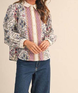 &Merci - Natalie Floral Border Print Button Up Top