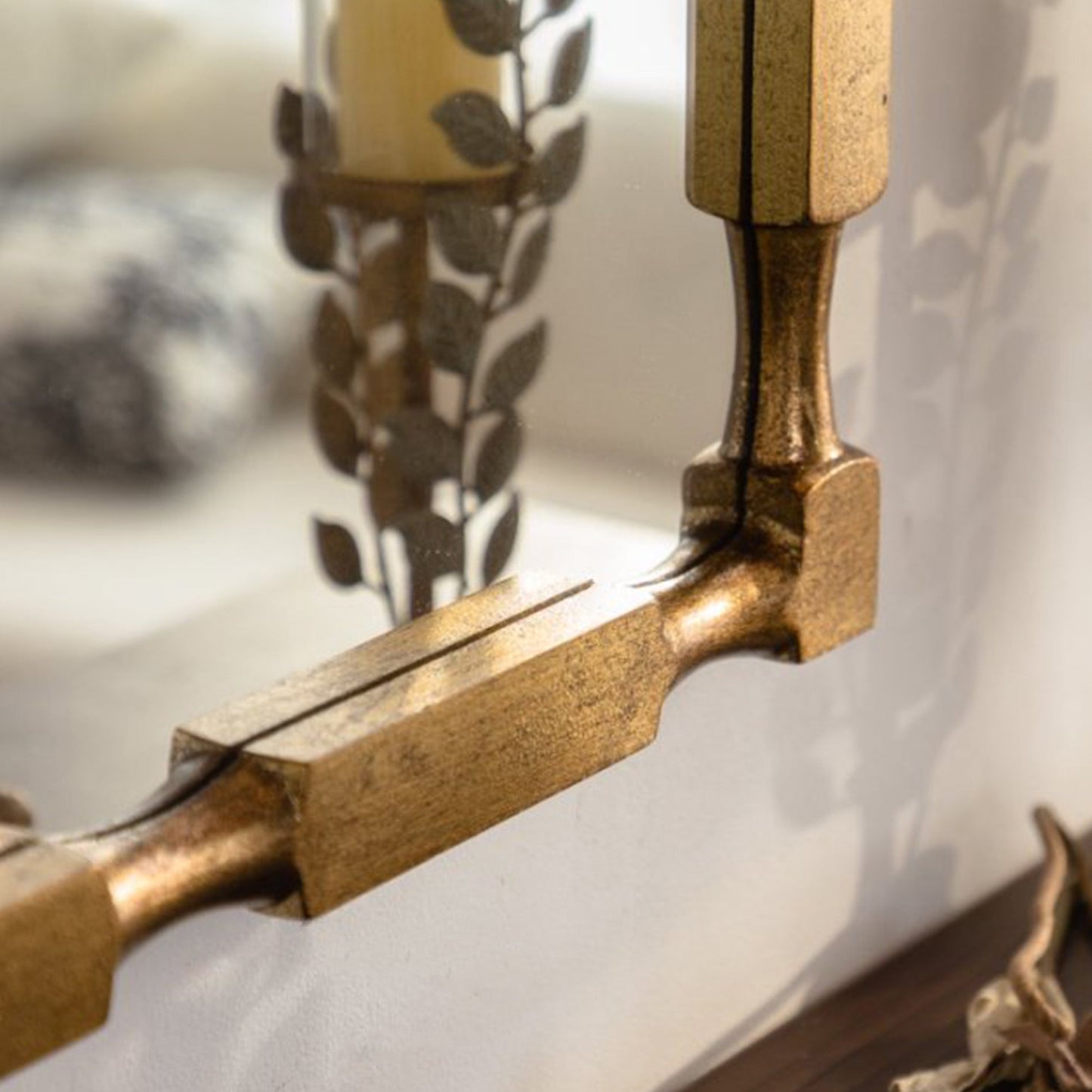 Gold Bamboo-Style Rectangular Wall Mirror, Textured Frame for Living Room/Bedroom/Entryway