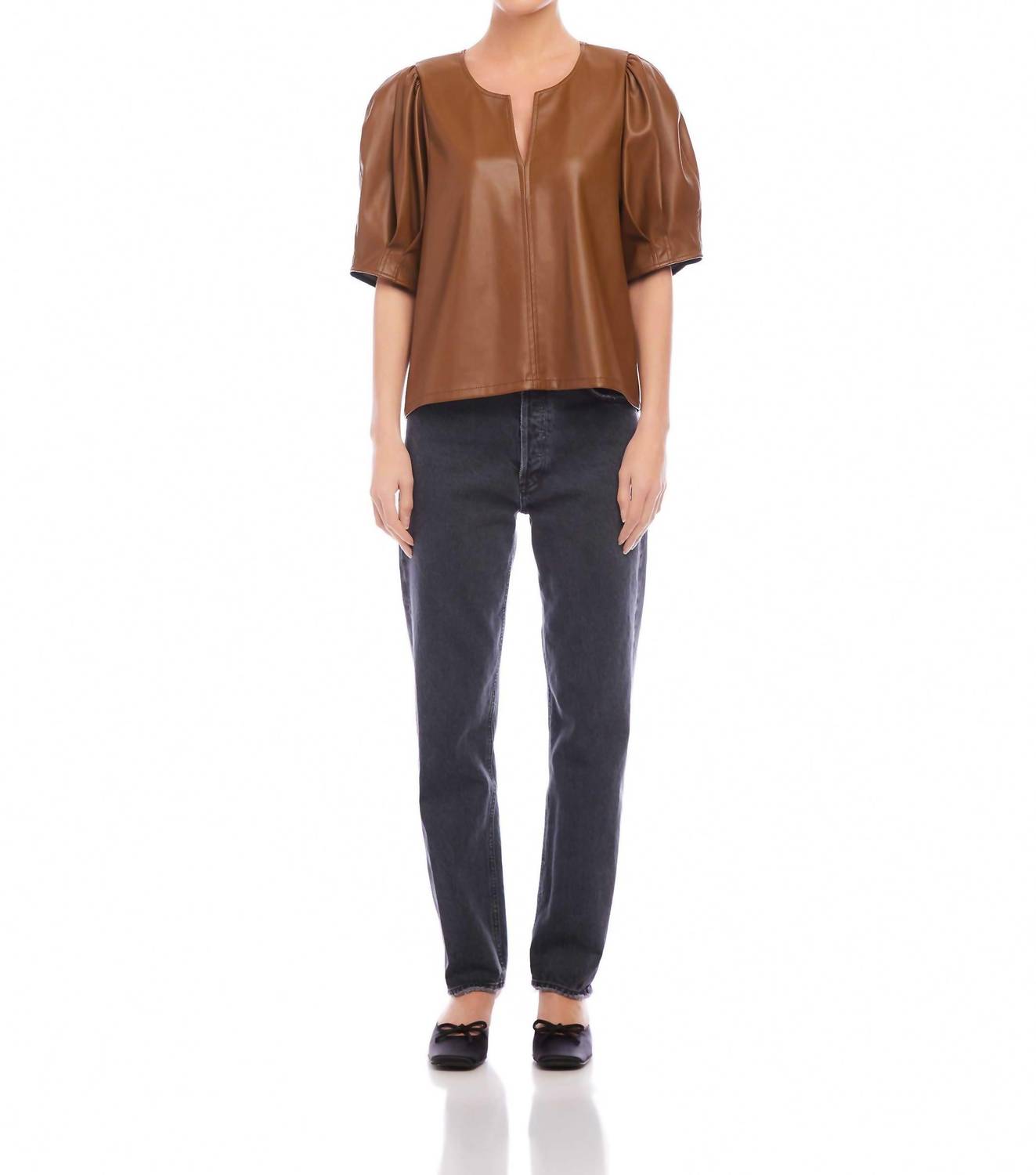 Fifteen Twenty - Poof Faux Leather Blouse